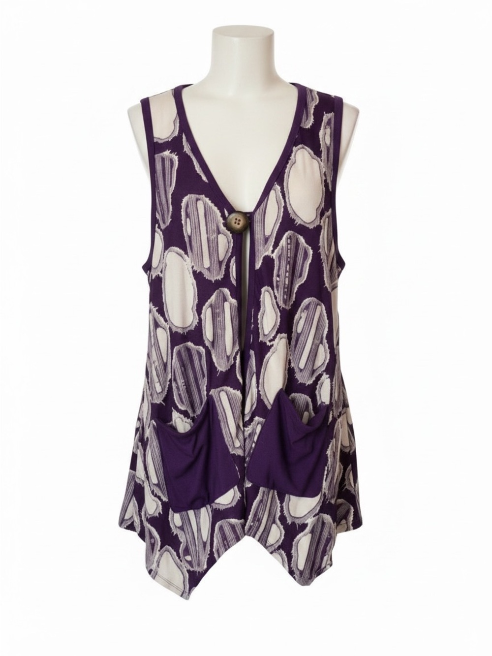 Lily Bohemian Style Purple/White One Button Vest Sz S